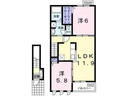 山陽電鉄網干線 平松駅 徒歩8分 2階建 築8年(2LDK/2階)の間取り写真