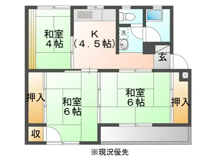 HK平沢B(3K/4階)の間取り写真