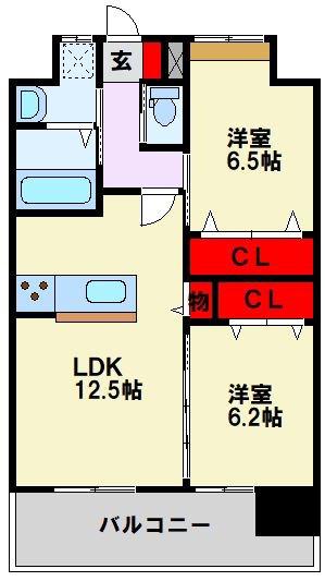 ギャラン穴生(2LDK/7階)の間取り写真