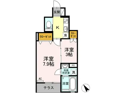 パインツリー B棟(2K/1階)の間取り写真