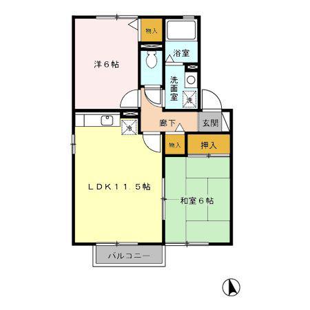 サンライズ稲富B(2LDK/2階)の間取り写真