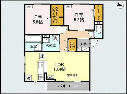 PRUNIER(2LDK/1階)の間取り写真