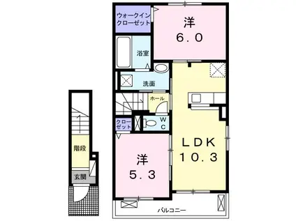 グランド ソレイユ新栄B(2LDK/2階)の間取り写真