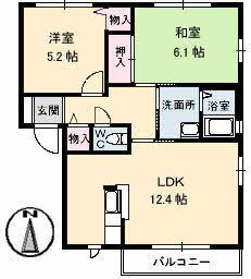 グランカーサB棟(2LDK/1階)の間取り写真