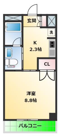 リバブル本通(1K/8階)の間取り写真
