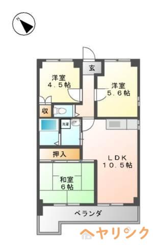 牧の原ハイツ(3LDK/3階)の間取り写真