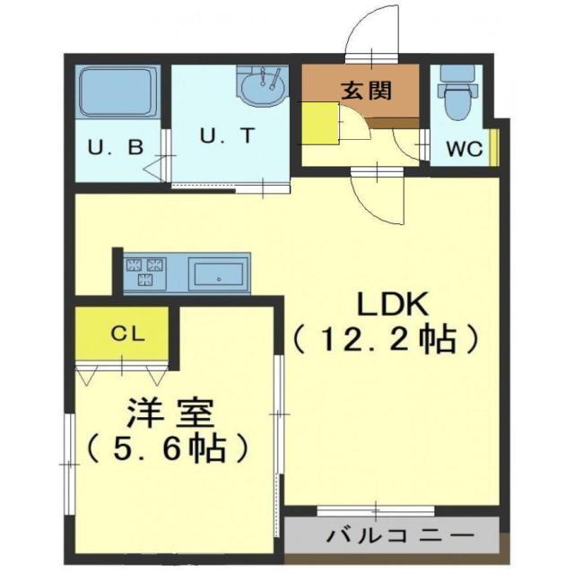 インフィニティ五稜郭公園(1LDK/1階)の間取り写真