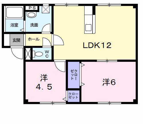 プラドール岡崎(2LDK/1階)の間取り写真