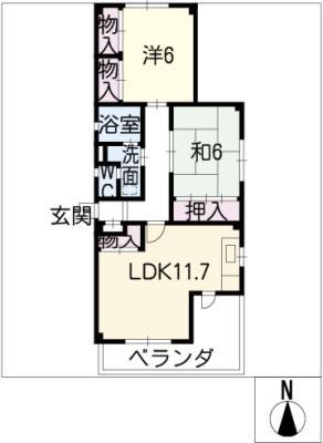 ルースト植田山(2LDK/2階)の間取り写真