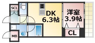 ヴィーナス今里(1DK/7階)の間取り写真