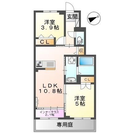 メープルガーデンI(2LDK/1階)の間取り写真