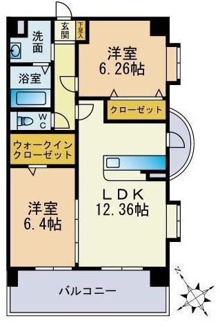 スカイシャトレ日佐(2LDK/3階)の間取り写真