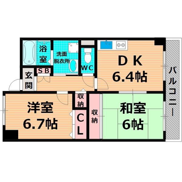 ベルダ高殿(2DK/1階)の間取り写真