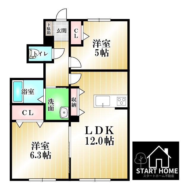 プロヌーブ中島田(2LDK/1階)の間取り写真