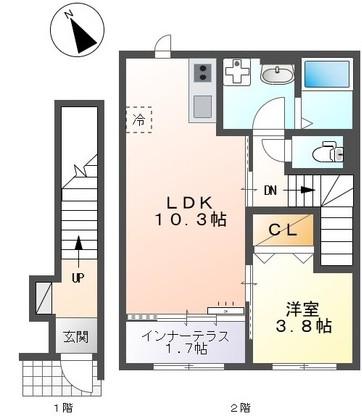 ルミナス鷺沼(1LDK/2階)の間取り写真