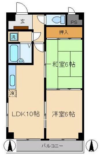 木町通TKビル(2LDK/4階)の間取り写真