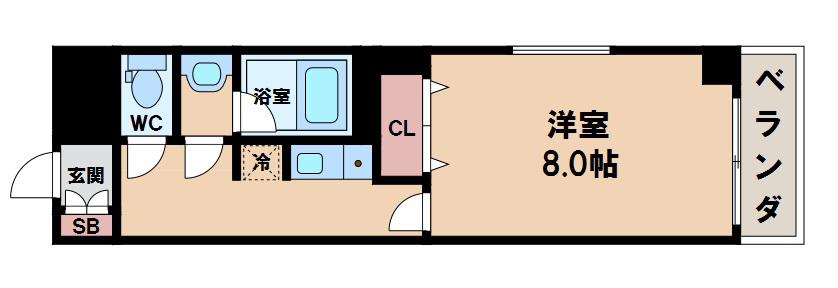 マンション谷(1K/2階)の間取り写真