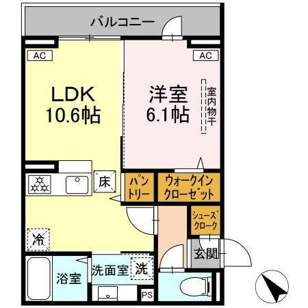 D PAINA 登戸II(1LDK/3階)の間取り写真