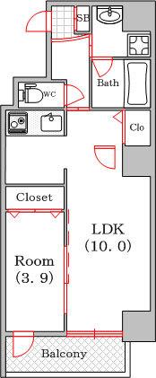 アーベル更紗北堀江(1LDK/2階)の間取り写真