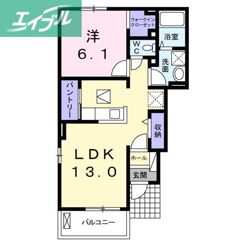 VILLA 樫の木(1LDK/1階)の間取り写真