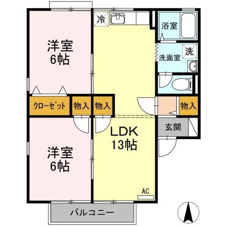 レジデンス一本松A・B・C棟(2LDK/1階)の間取り写真