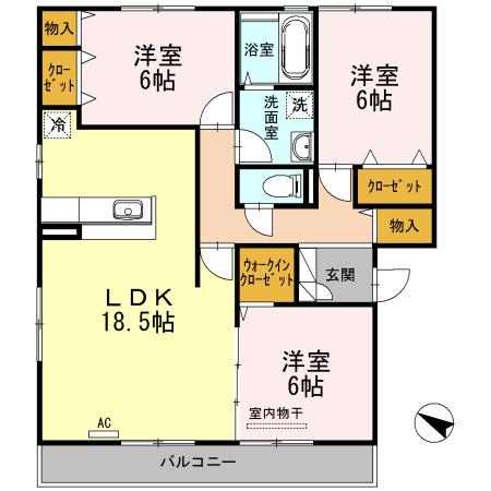コンフォルトK A棟(3LDK/2階)の間取り写真