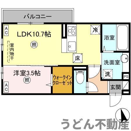 オラシオン A棟(1LDK/1階)の間取り写真