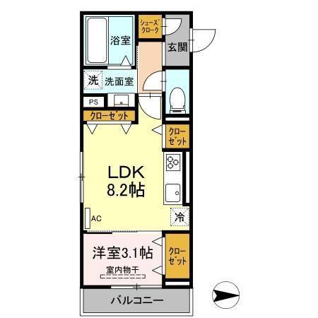 トカティ(1LDK/2階)の間取り写真
