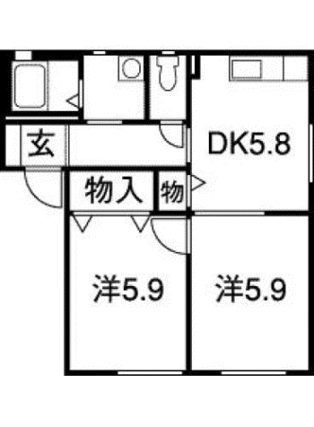高木一番館G棟(2DK/2階)の間取り写真