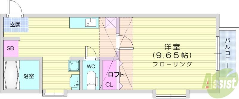EXSTAGED棟(1K/2階)の間取り写真