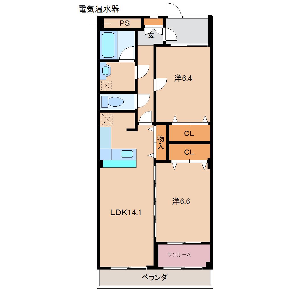 さくらいマンション青島B(2LDK/2階)の間取り写真