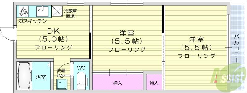 ハイネ國分(2DK/3階)の間取り写真