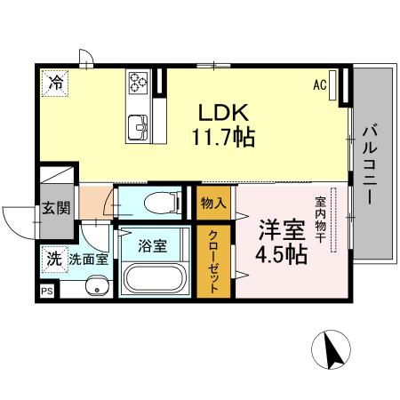 グランドール西勝山(1LDK/2階)の間取り写真