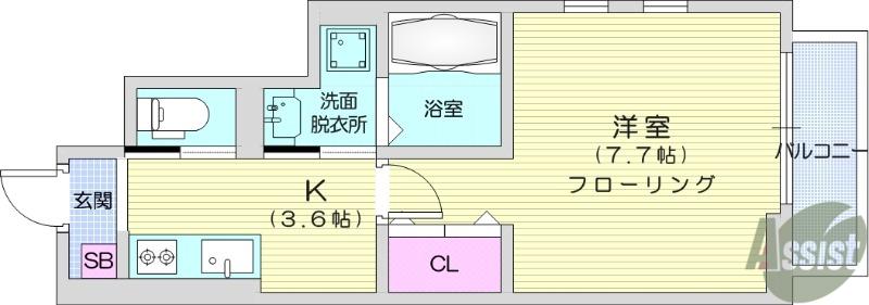 カーサグランデ岩沼(1K/1階)の間取り写真