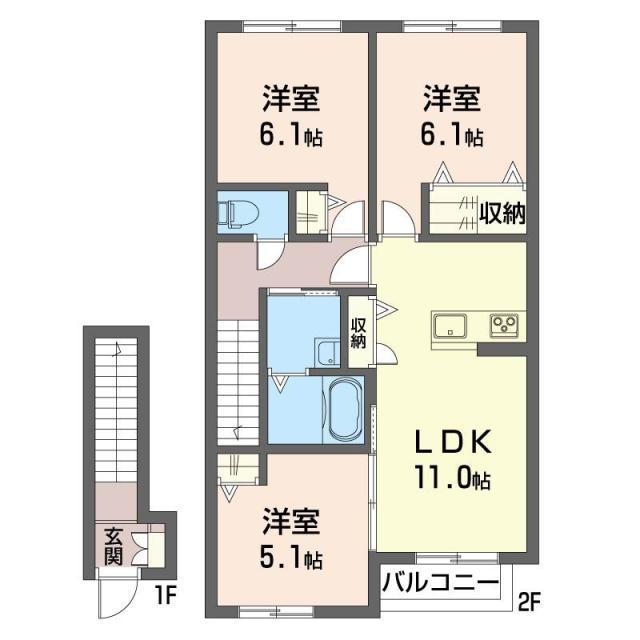 ル・リアンS(3LDK/2階)の間取り写真