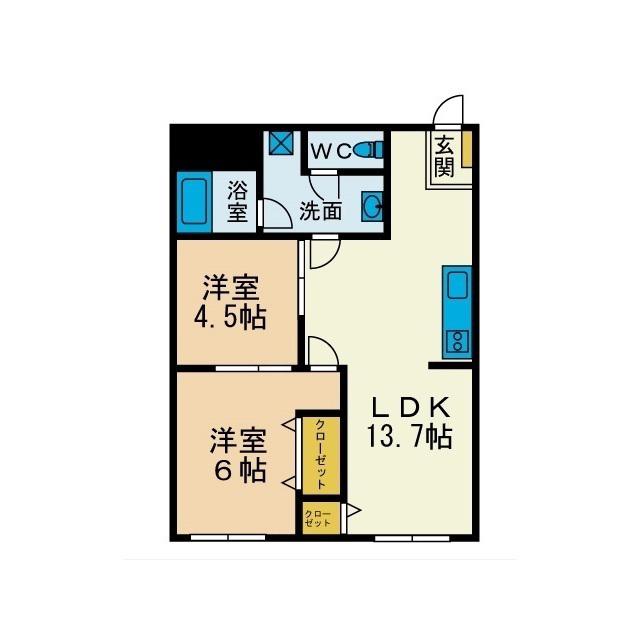 シティハイツコジマ(2LDK/1階)の間取り写真