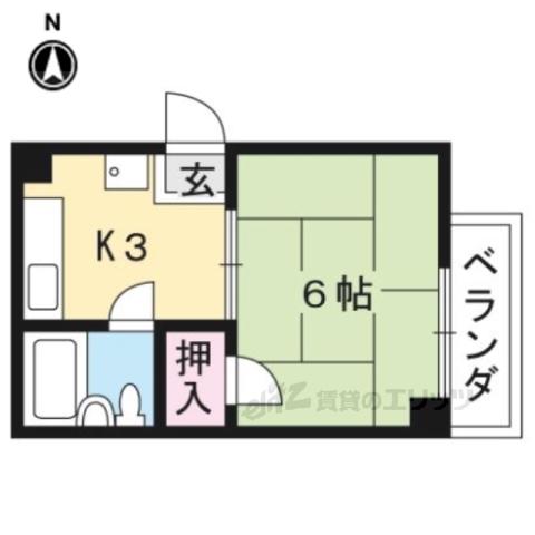 ツリキマンション(1K/2階)の間取り写真