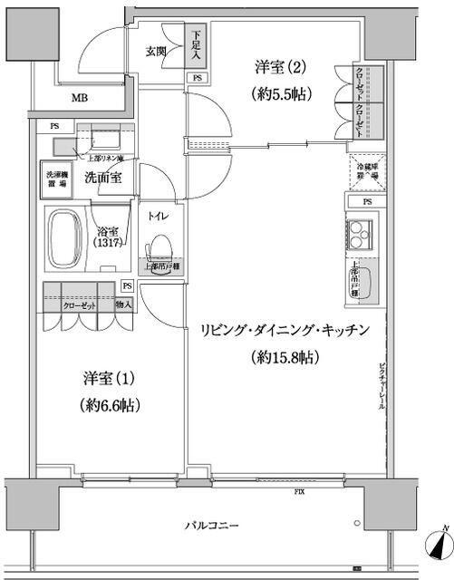 パークハビオ渋谷本町レジデンス(2LDK/4階)の間取り写真