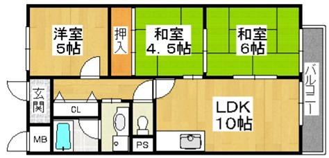 コーポおくだ(3LDK/2階)の間取り写真