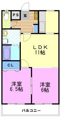 アミューズNAKAHARA A棟(2LDK/2階)の間取り写真