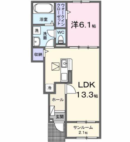 名鉄名古屋本線 岐南駅 バス乗車時間：24分 最寄りバス停で下車 徒歩8分 2階建 築1年(1LDK/1階)の間取り写真