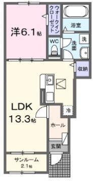 プラシードA(1LDK/1階)の間取り写真