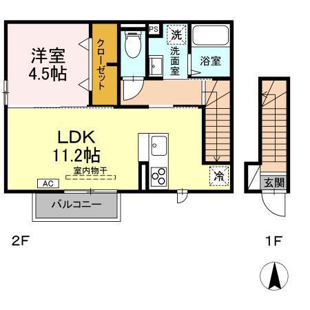 ラブリエSUN I(1LDK/2階)の間取り写真