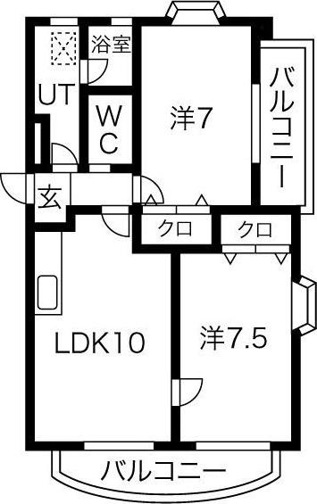 ロイヤルアサノ(2LDK/2階)の間取り写真