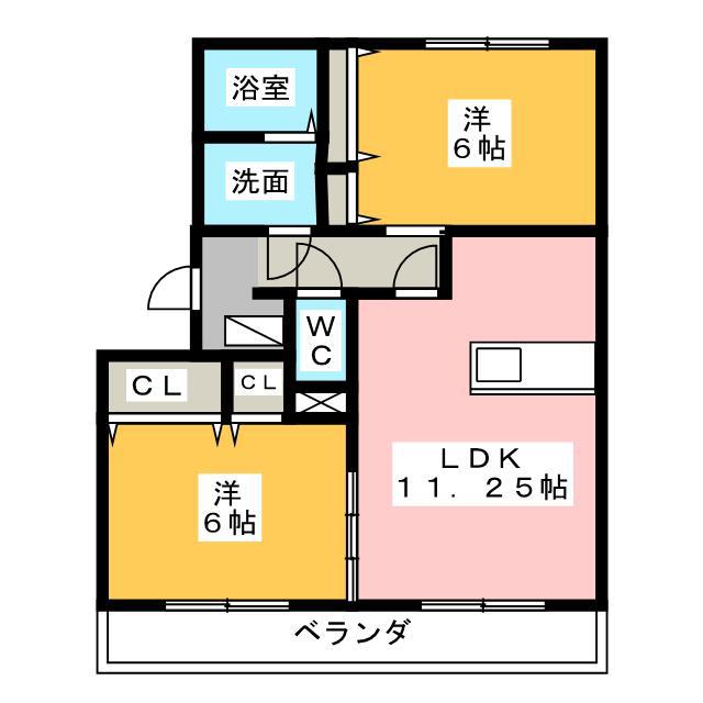 クリスタルハイム希叶(2LDK/2階)の間取り写真