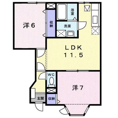 ブルースカイ国分弐番館(2LDK/1階)の間取り写真