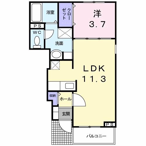 パピヨン(1LDK/1階)の間取り写真
