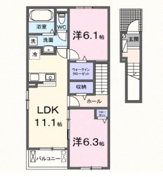 メゾン・ド・クレールB棟(2LDK/2階)の間取り写真