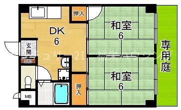 プチハイム薫(2DK/1階)の間取り写真