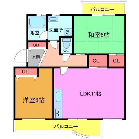 高浜南団地23棟(2LDK/5階)の間取り写真